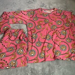 Fashion sleepwear Pink Patterned Women's, Teens Long sleeve Short Set